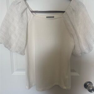 Pleione Cream Puff-Sleeve Square Neck Blouse